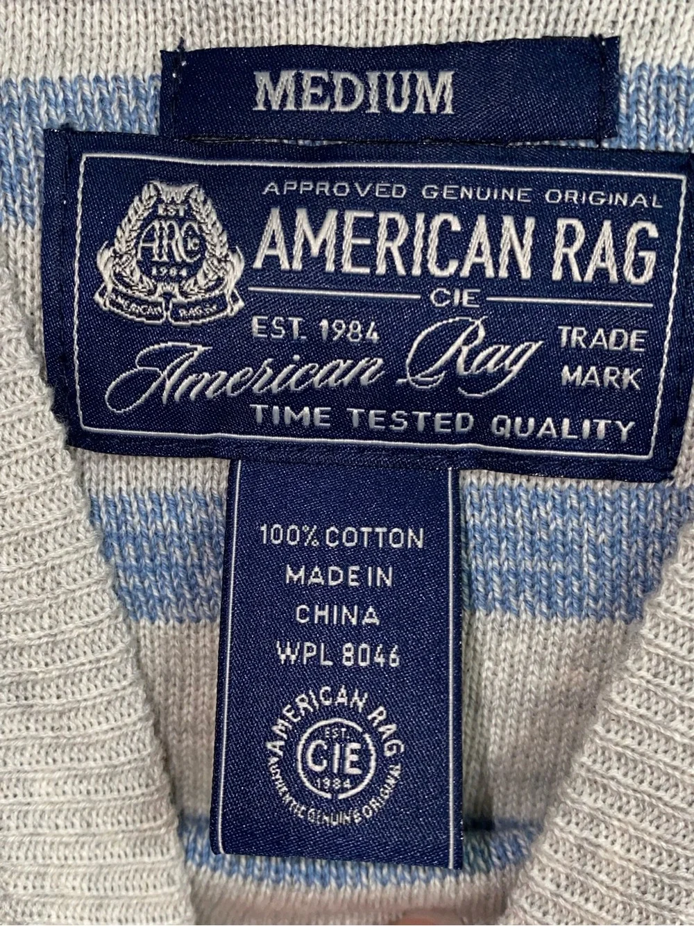 American Rag Mens Blue Gray Striped Hooded Sweater Knit Cotton Hoodie Medium M